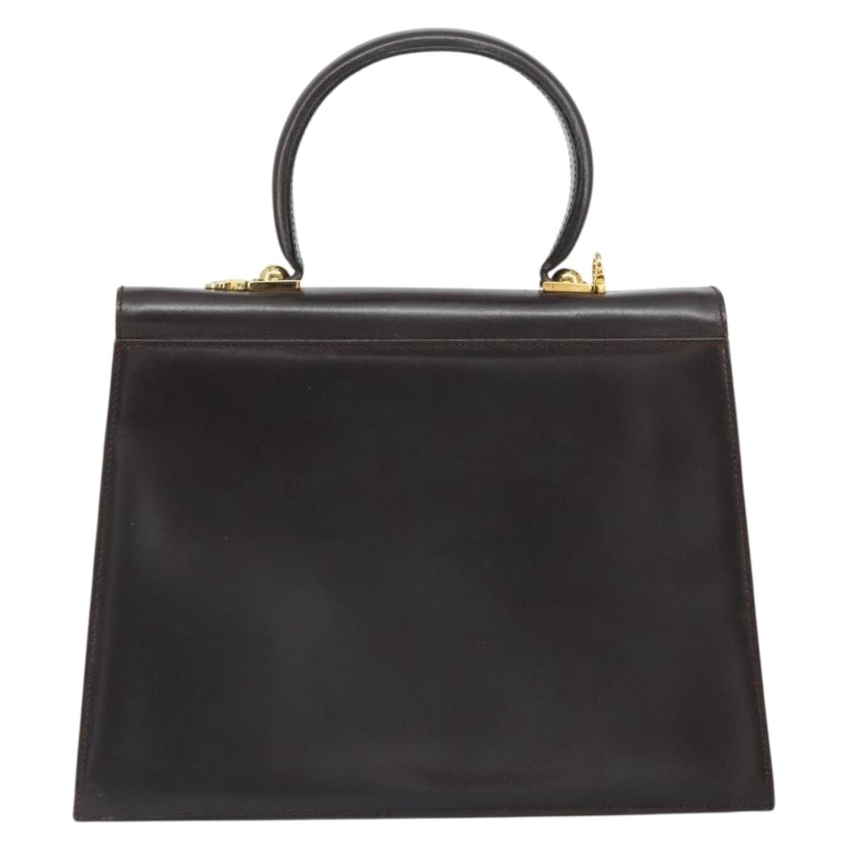Salvatore Ferragamo Gancini Hand Bag Leather 2way Brown Gold Auth 162468
