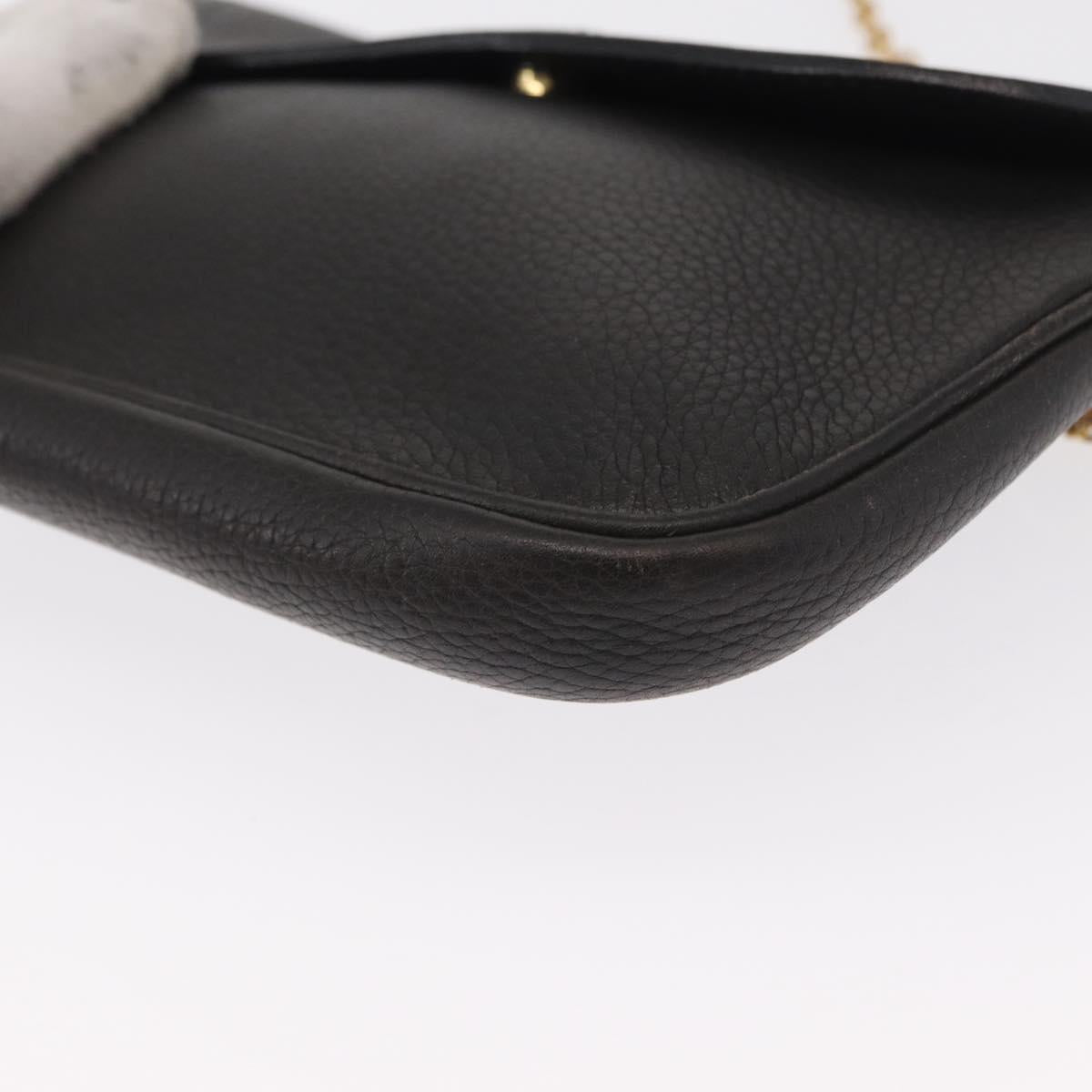DELVAUX Chain Shoulder Bag Leather Black Gold Auth 162472