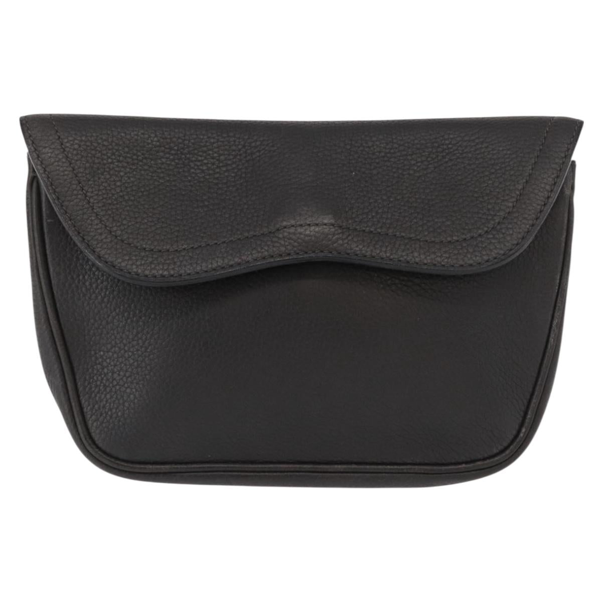 DELVAUX Chain Shoulder Bag Leather Black Gold Auth 162472
