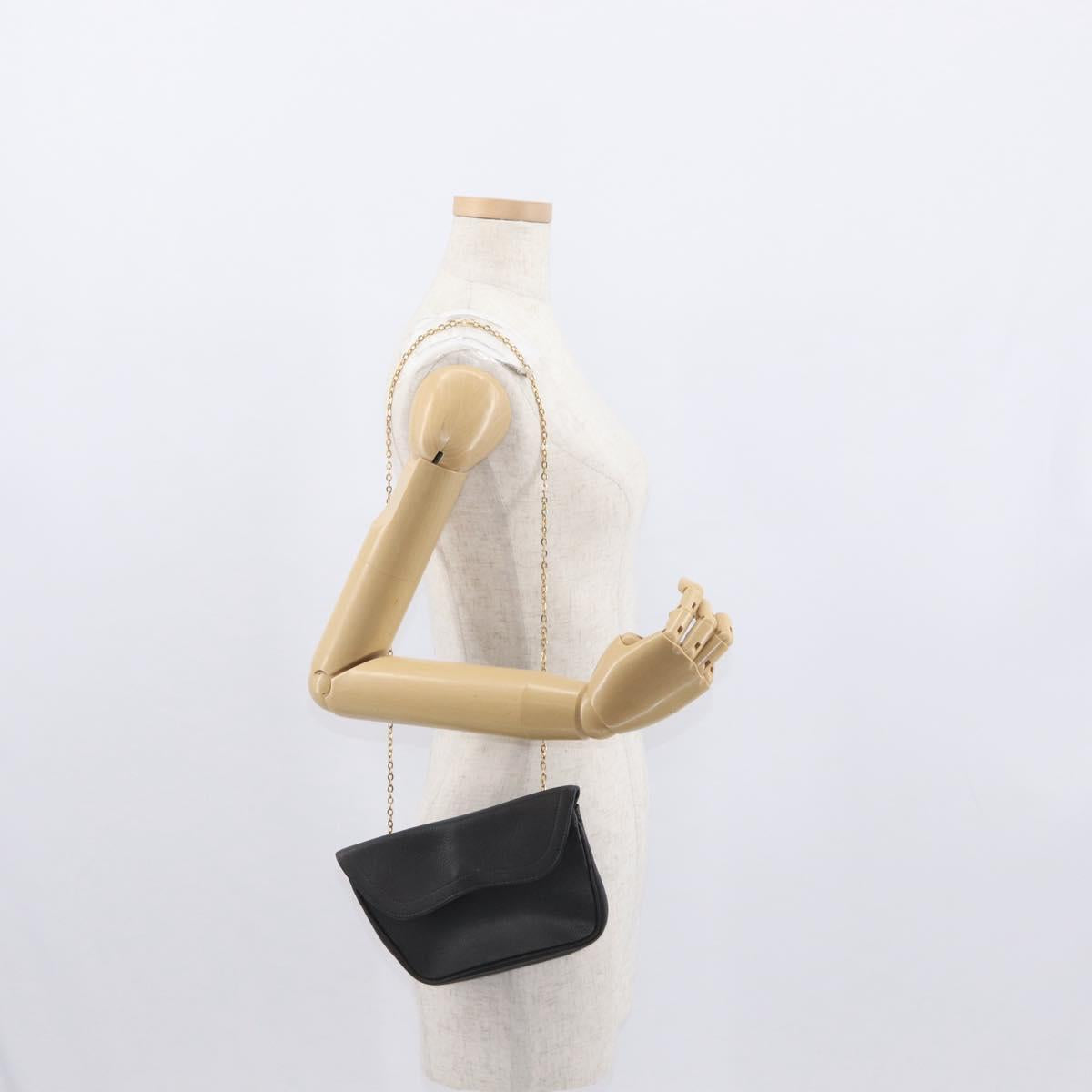 DELVAUX Chain Shoulder Bag Leather Black Gold Auth 162472