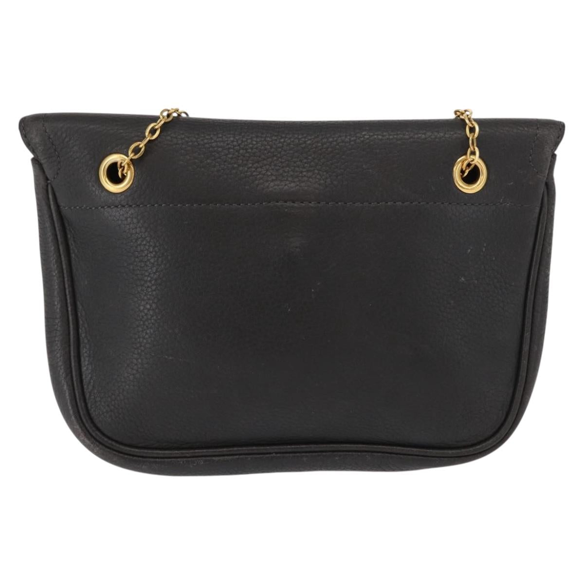 DELVAUX Chain Shoulder Bag Leather Black Gold Auth 162472