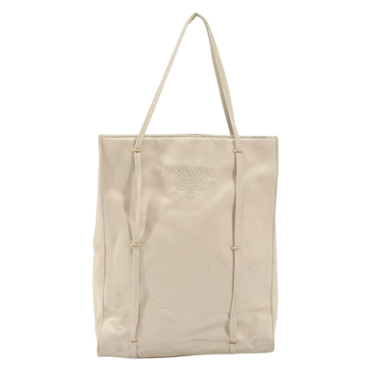 PRADA Hand Bag Satin Beige Auth 162473
