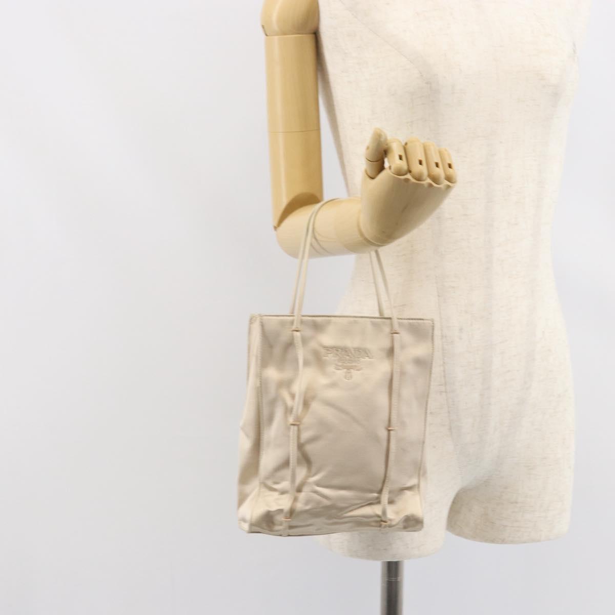 PRADA Hand Bag Satin Beige Auth 162473
