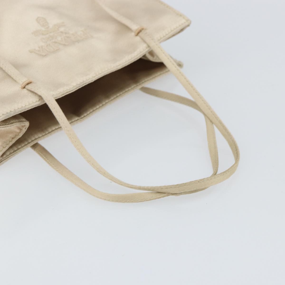 PRADA Hand Bag Satin Beige Auth 162473