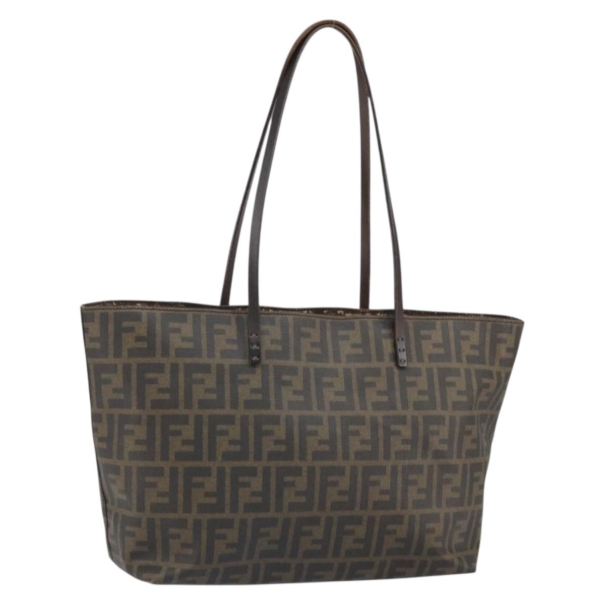 FENDI Zucca Canvas Tote Bag Black Brown Auth 162502