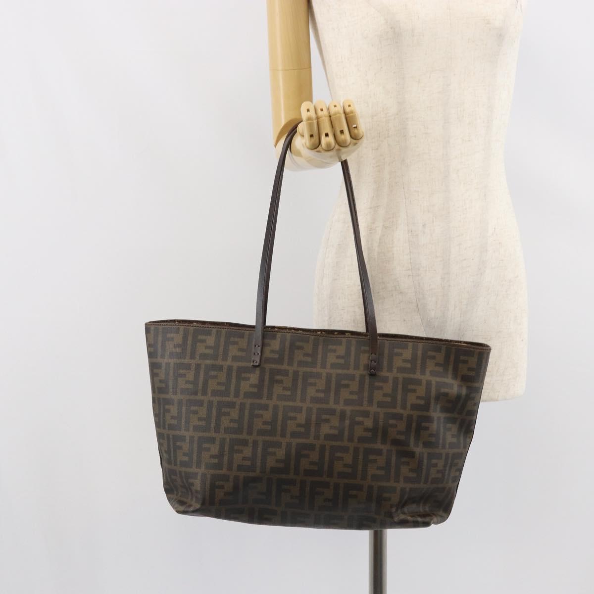 FENDI Zucca Canvas Tote Bag Black Brown Auth 162502