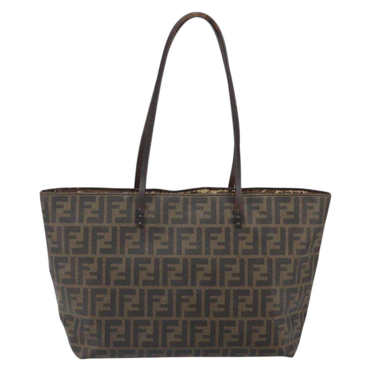 FENDI Zucca Canvas Tote Bag Black Brown Auth 162502