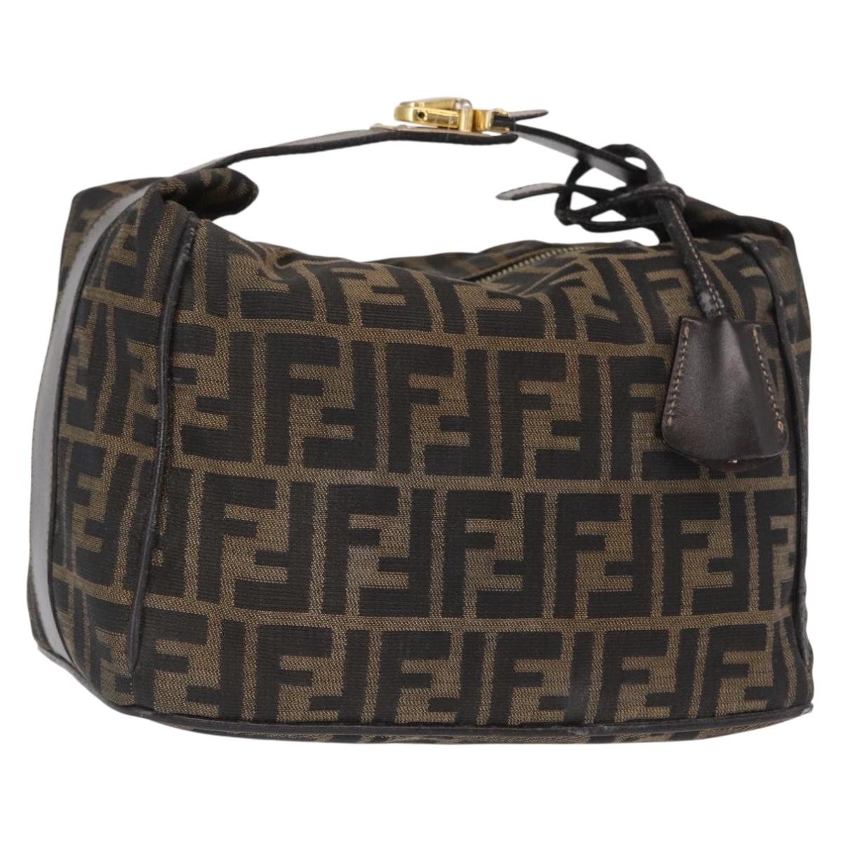 FENDI Zucca Canvas Hand Bag Black Brown Auth 162503