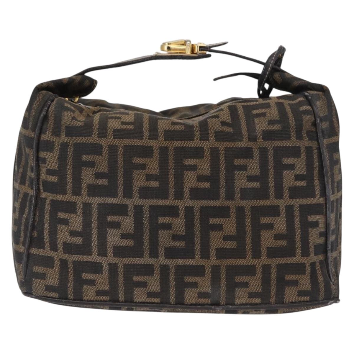 FENDI Zucca Canvas Hand Bag Black Brown Auth 162503