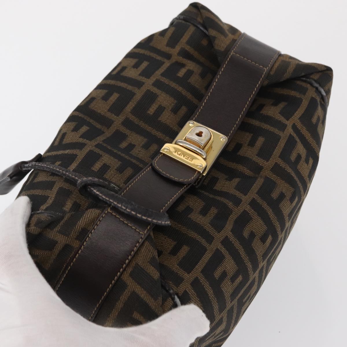 FENDI Zucca Canvas Hand Bag Black Brown Auth 162503