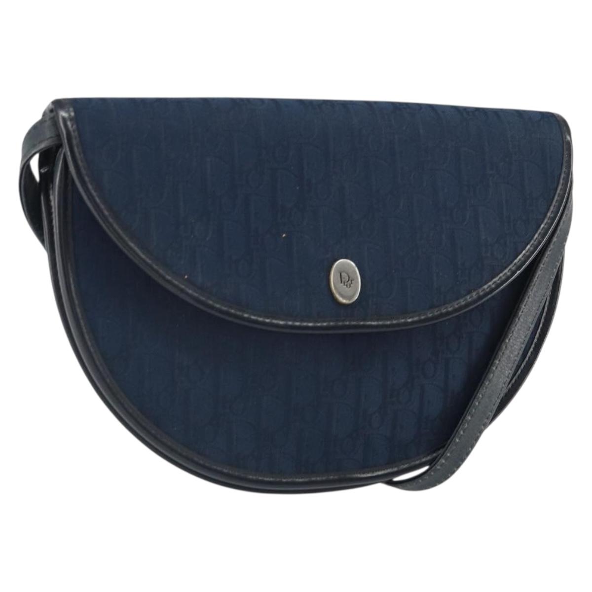 Christian Dior Trotter Canvas Shoulder Bag Navy Gold Auth 162505