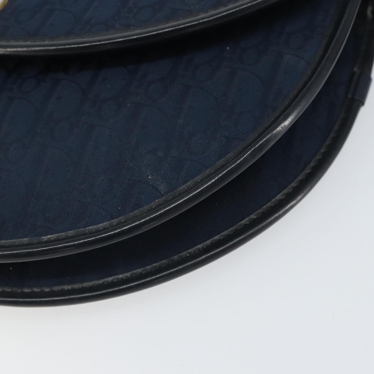 Christian Dior Trotter Canvas Shoulder Bag Navy Gold Auth 162505
