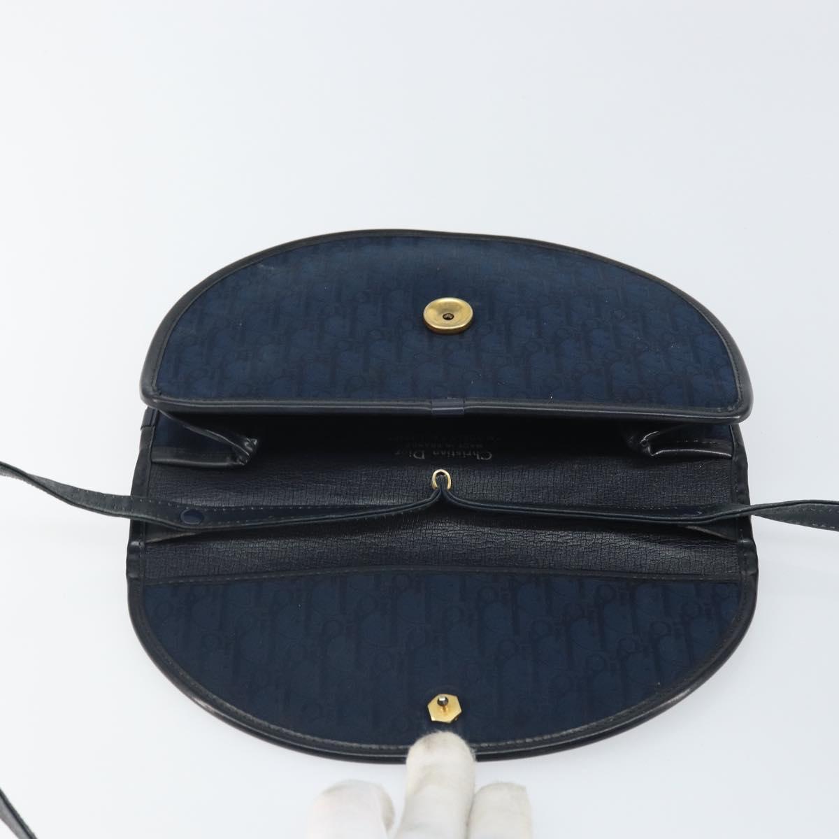 Christian Dior Trotter Canvas Shoulder Bag Navy Gold Auth 162505