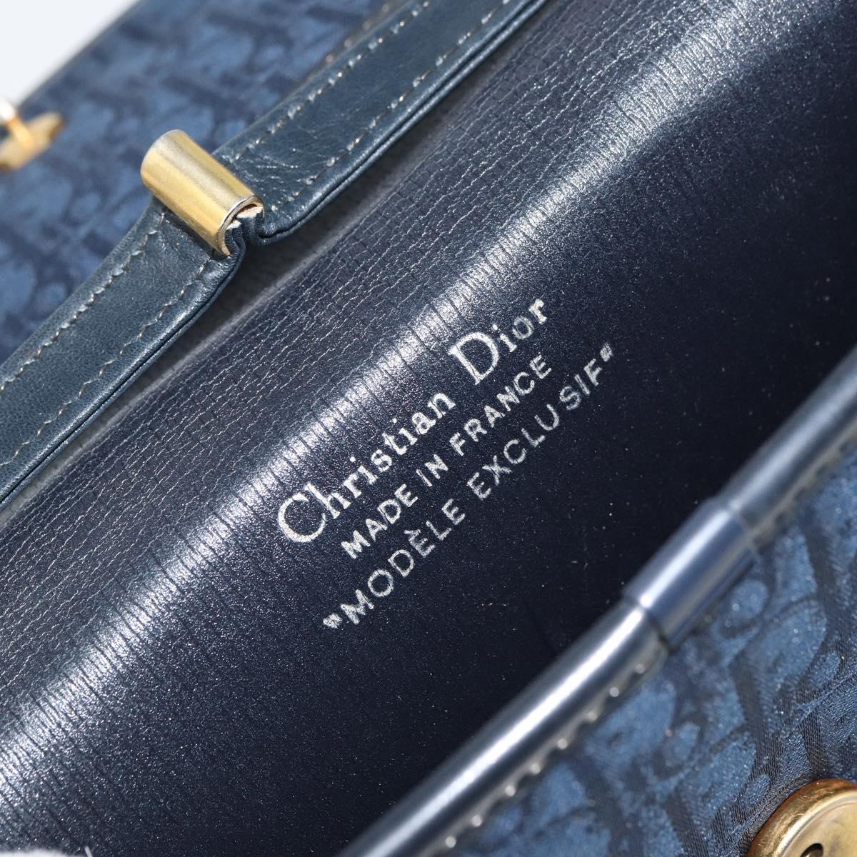 Christian Dior Trotter Canvas Shoulder Bag Navy Gold Auth 162505