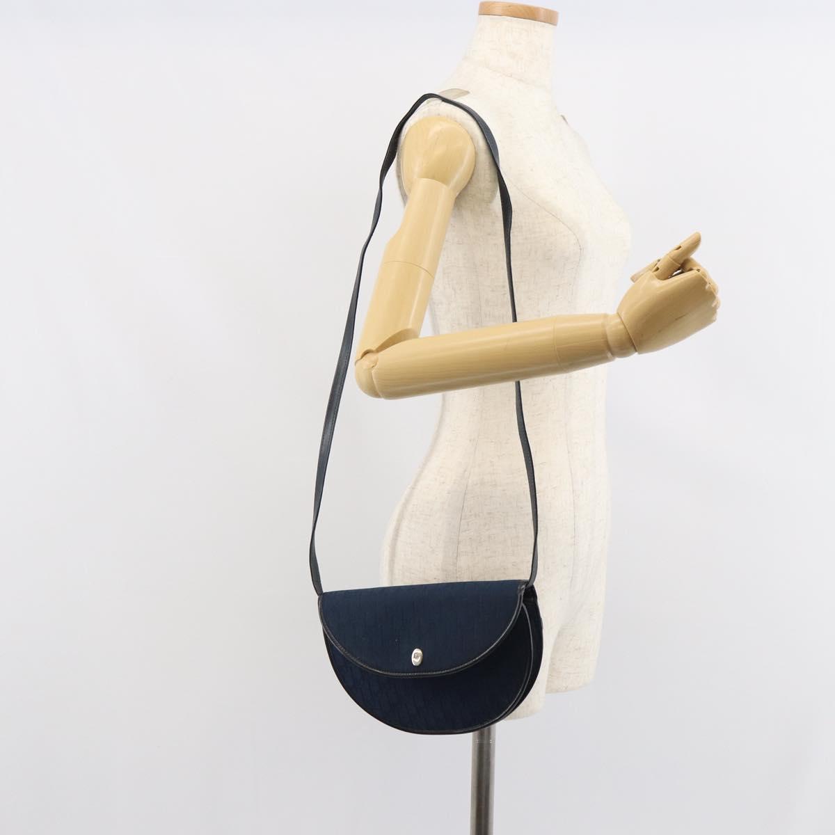 Christian Dior Trotter Canvas Shoulder Bag Navy Gold Auth 162505