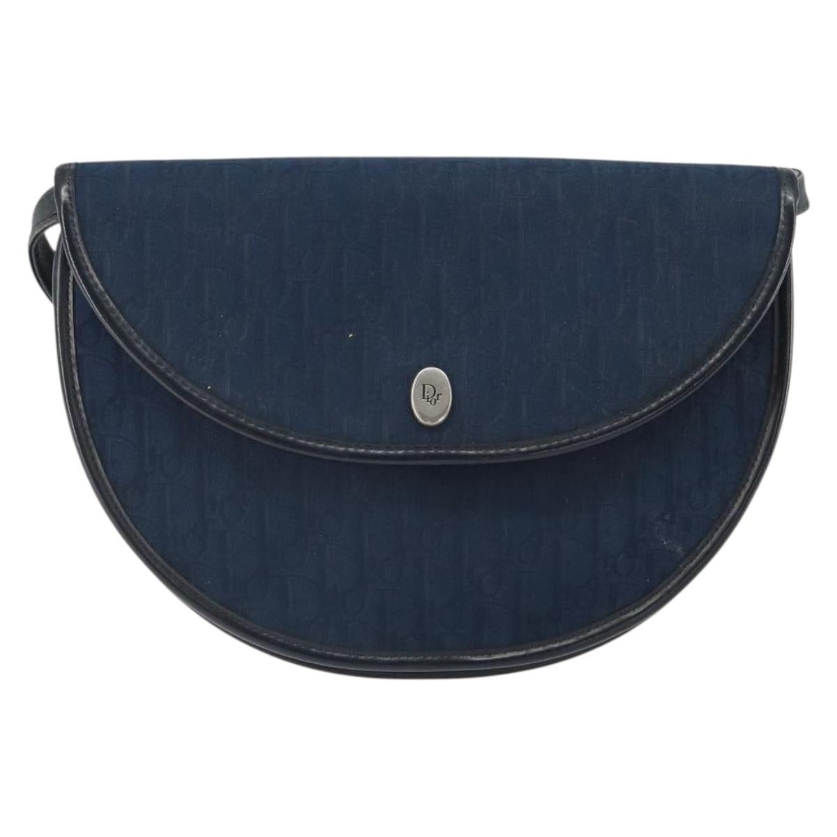 Christian Dior Trotter Canvas Shoulder Bag Navy Gold Auth 162505