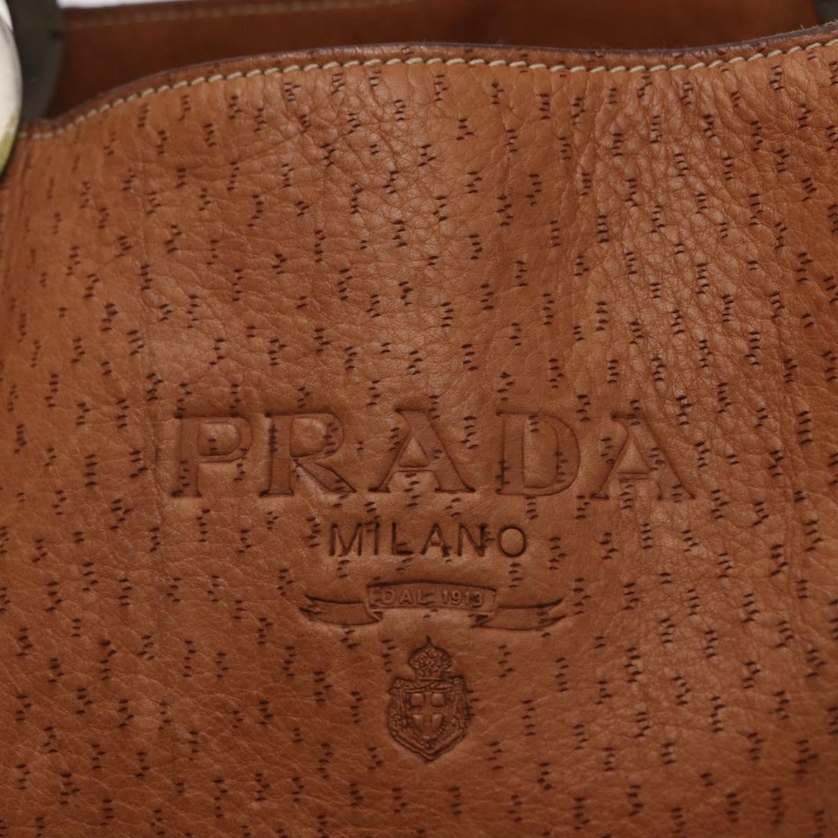 PRADA Tote Bag Leather Brown Silver Auth 162507