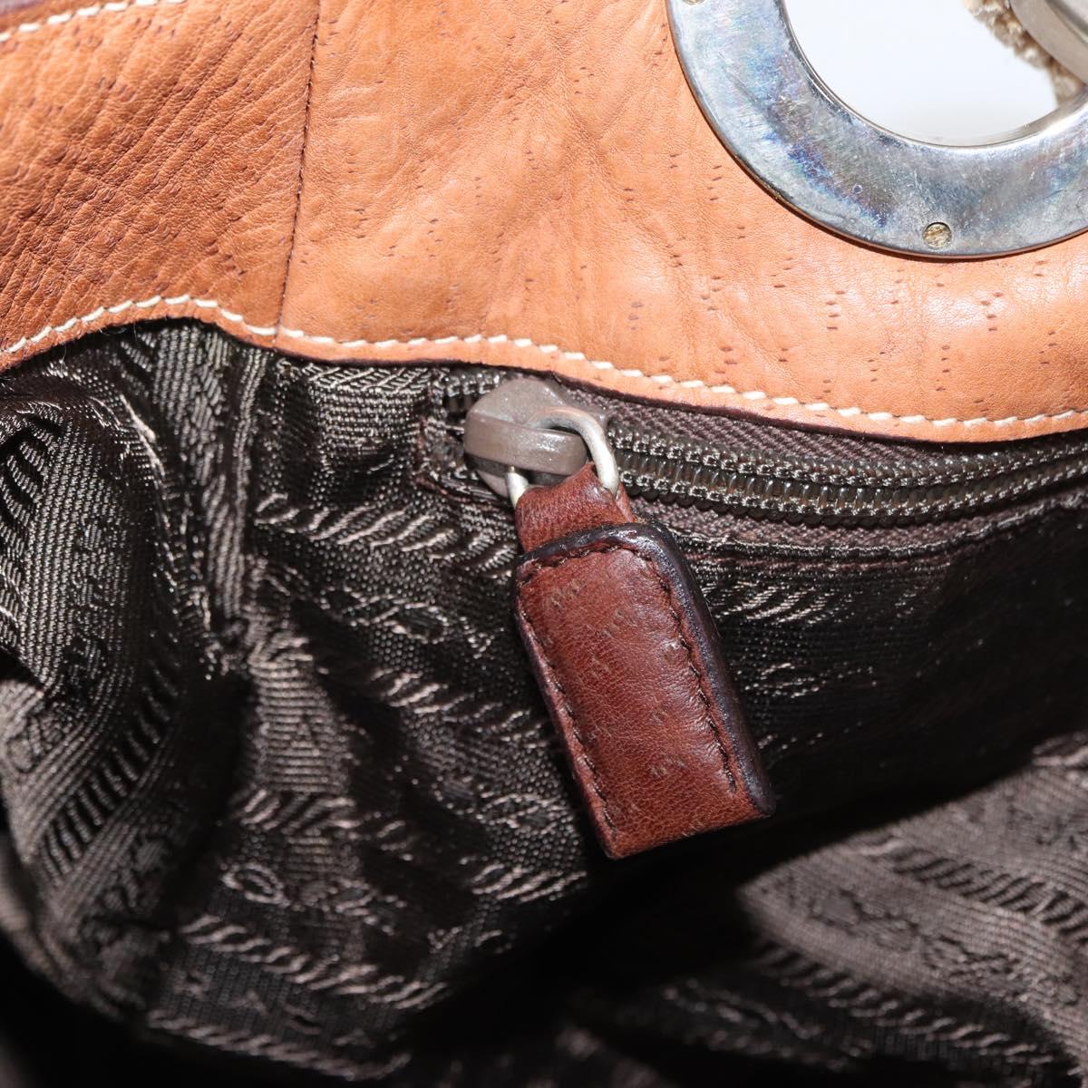 PRADA Tote Bag Leather Brown Silver Auth 162507