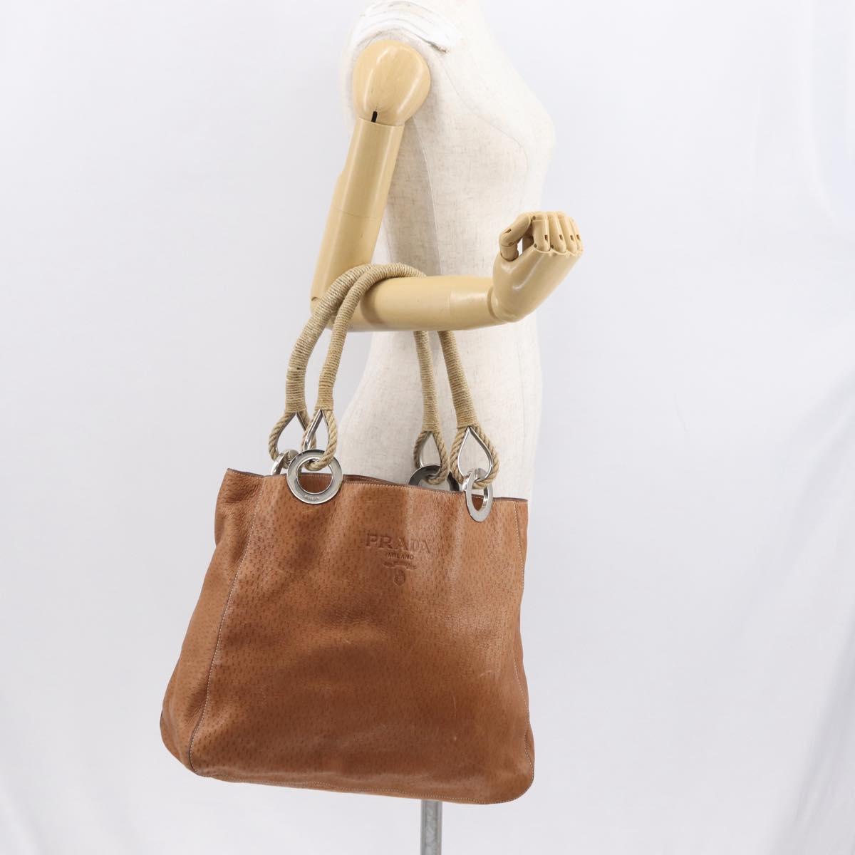 PRADA Tote Bag Leather Brown Silver Auth 162507