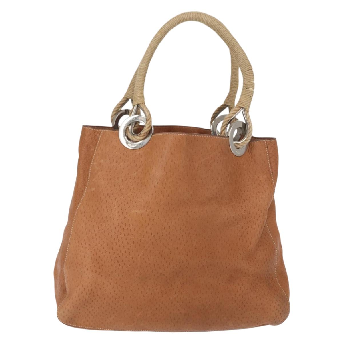 PRADA Tote Bag Leather Brown Silver Auth 162507