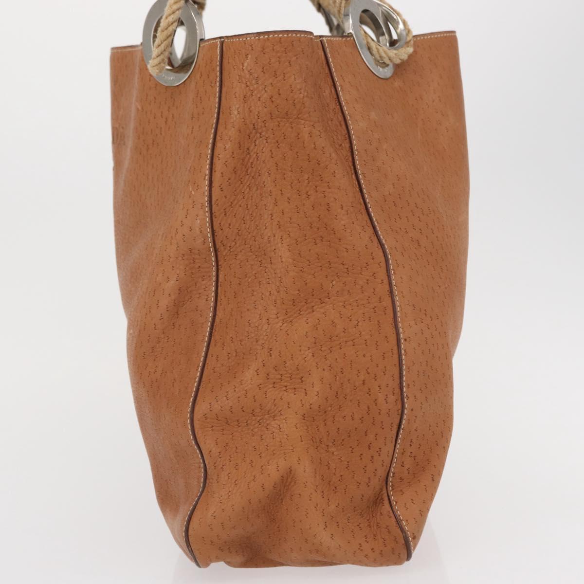 PRADA Tote Bag Leather Brown Silver Auth 162507