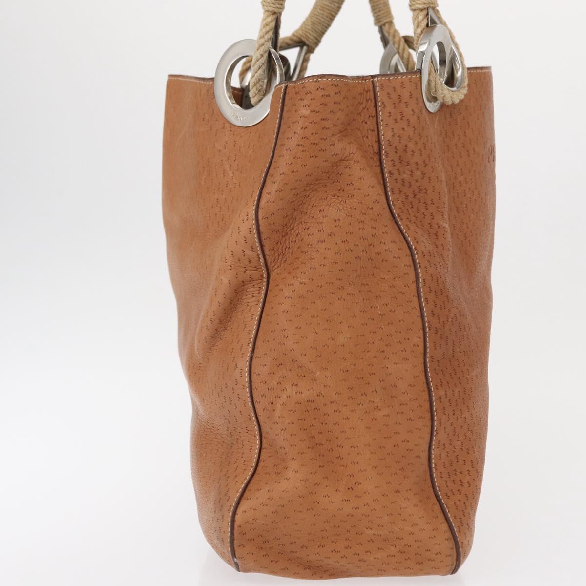 PRADA Tote Bag Leather Brown Silver Auth 162507