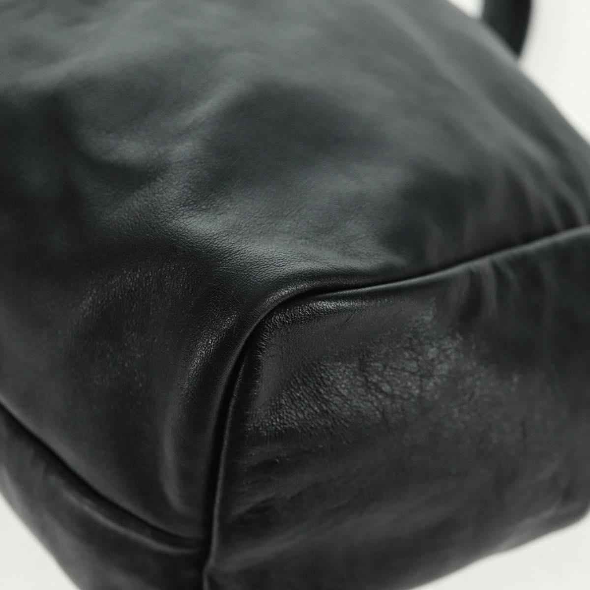 PRADA Hand Bag Leather Black Silver Auth 162511V