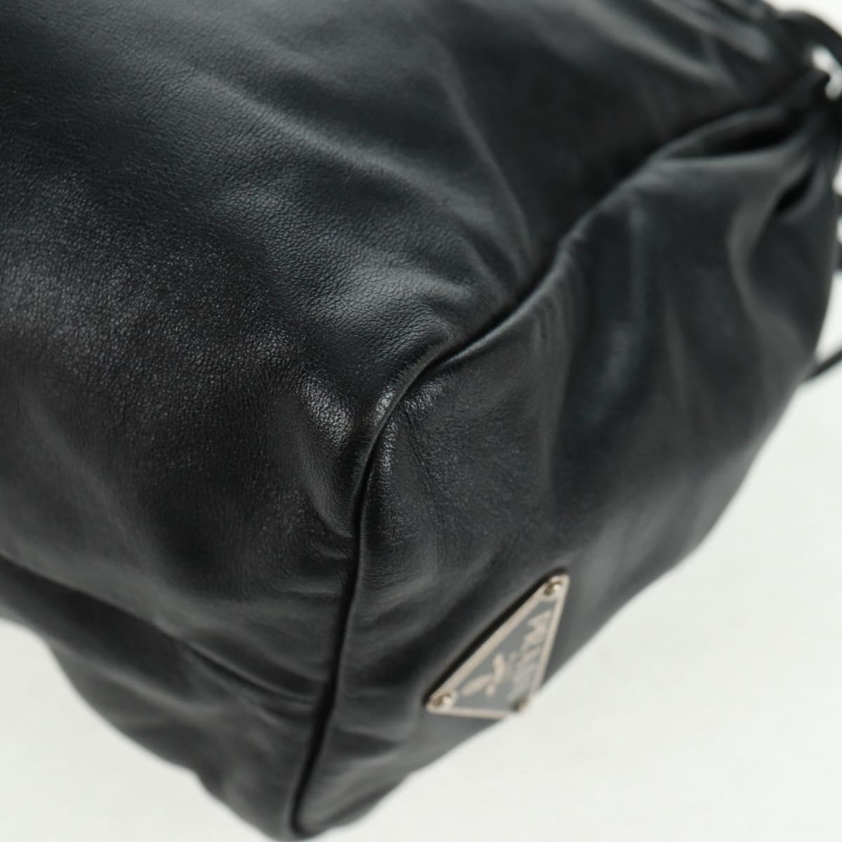 PRADA Hand Bag Leather Black Silver Auth 162511V