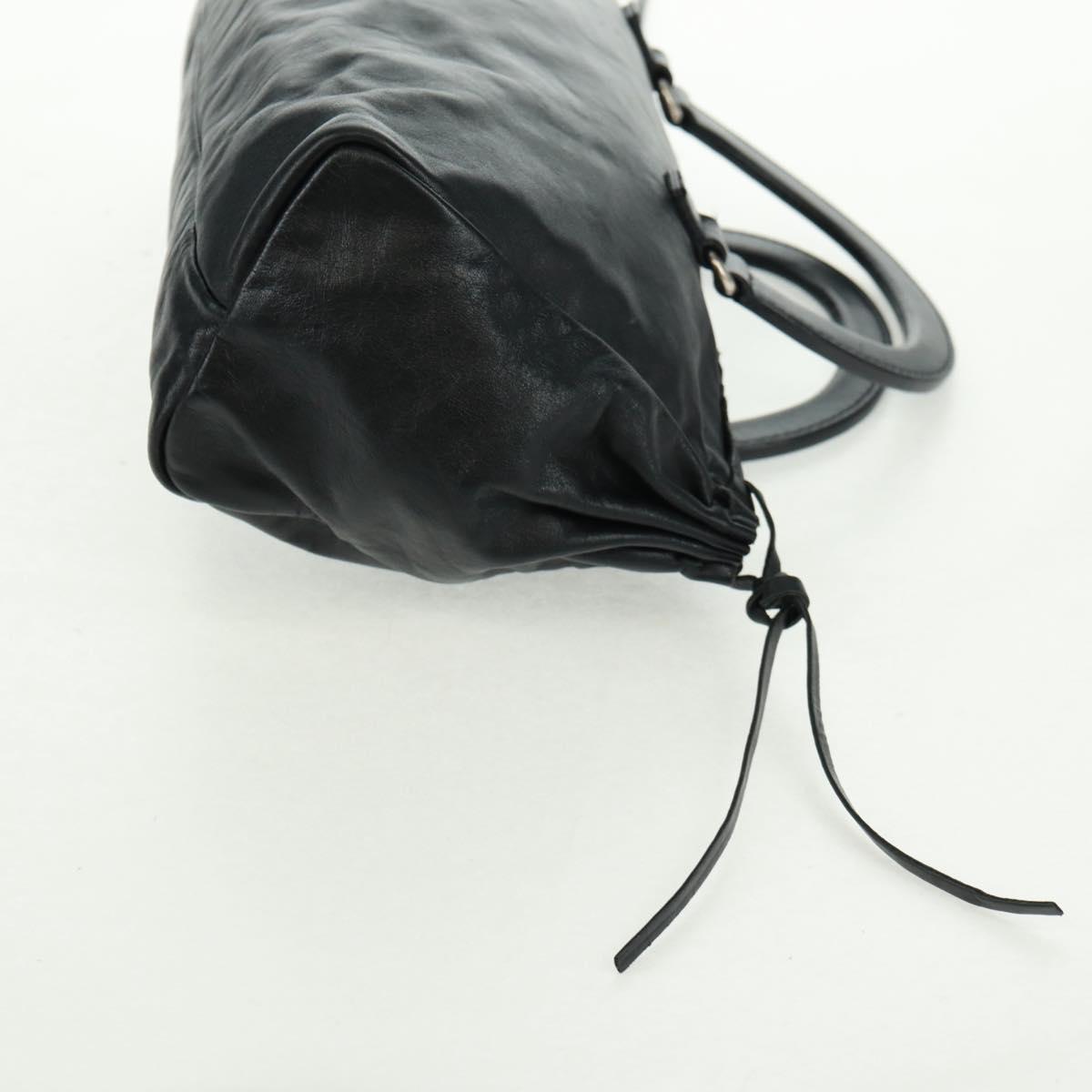 PRADA Hand Bag Leather Black Silver Auth 162511V