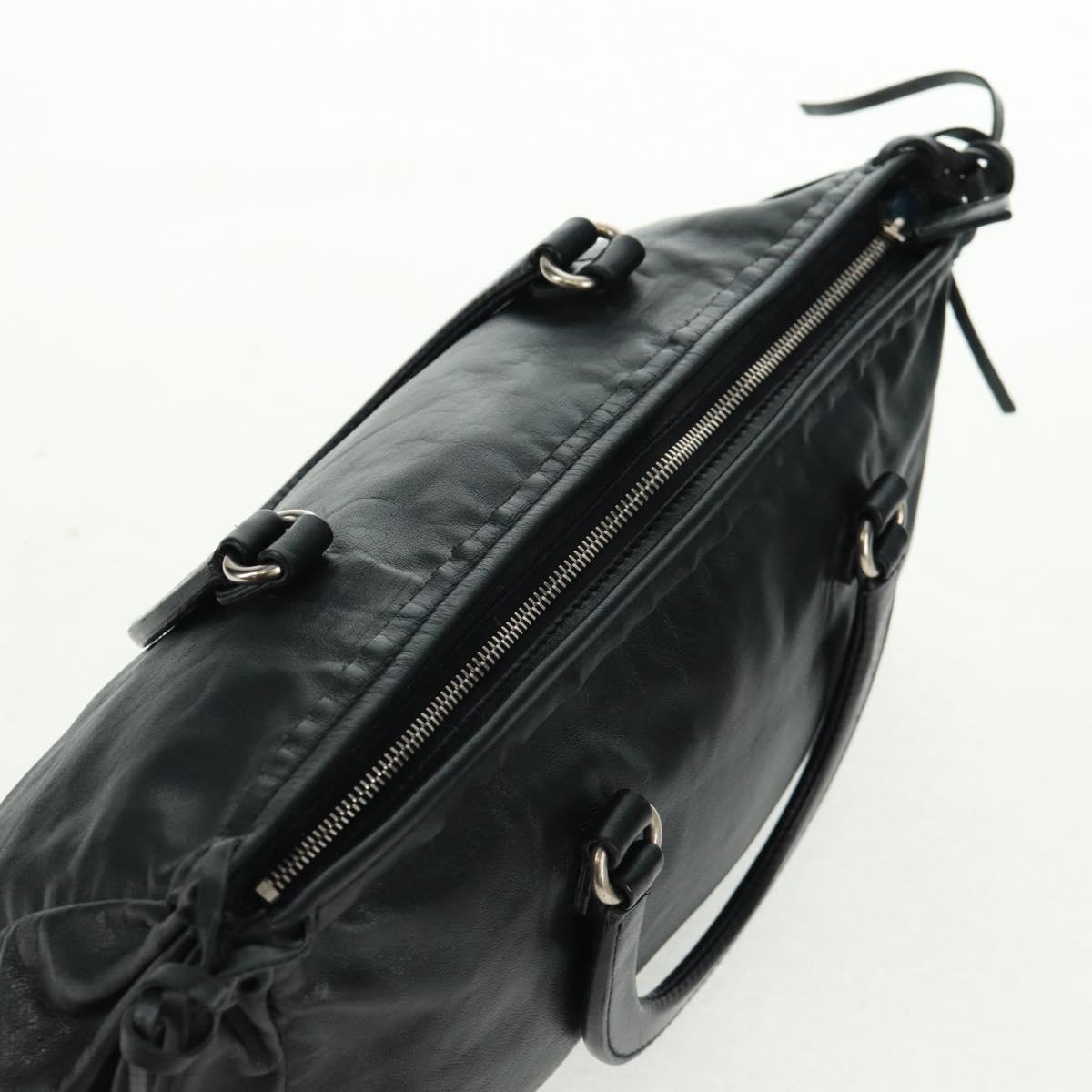 PRADA Hand Bag Leather Black Silver Auth 162511V