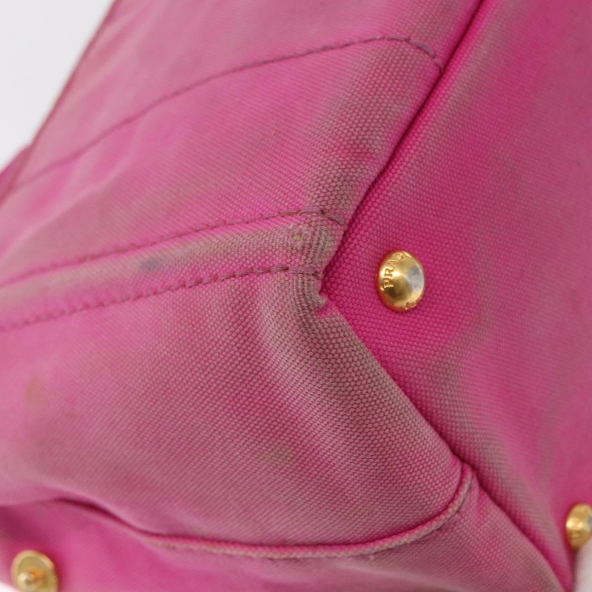 PRADA Canapa PM Hand Bag Canvas 2way Pink Gold Auth 162515