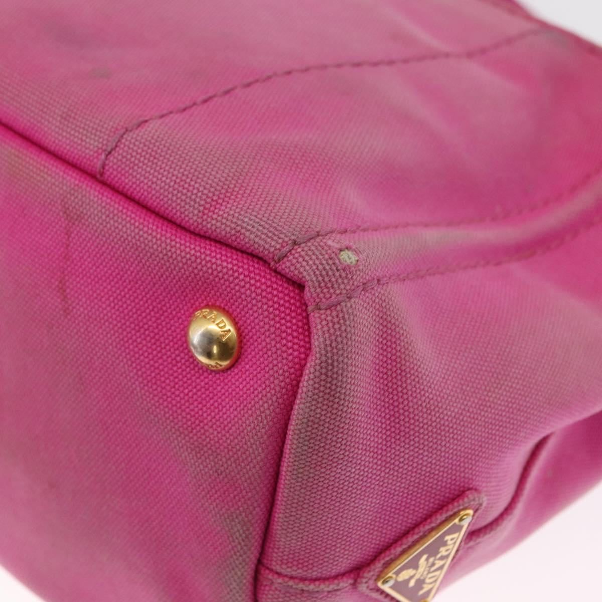 PRADA Canapa PM Hand Bag Canvas 2way Pink Gold Auth 162515