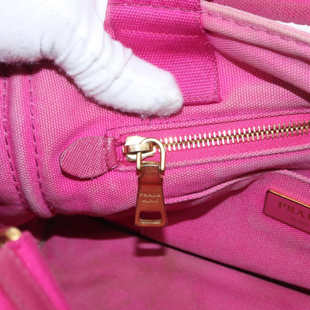 PRADA Canapa PM Hand Bag Canvas 2way Pink Gold Auth 162515