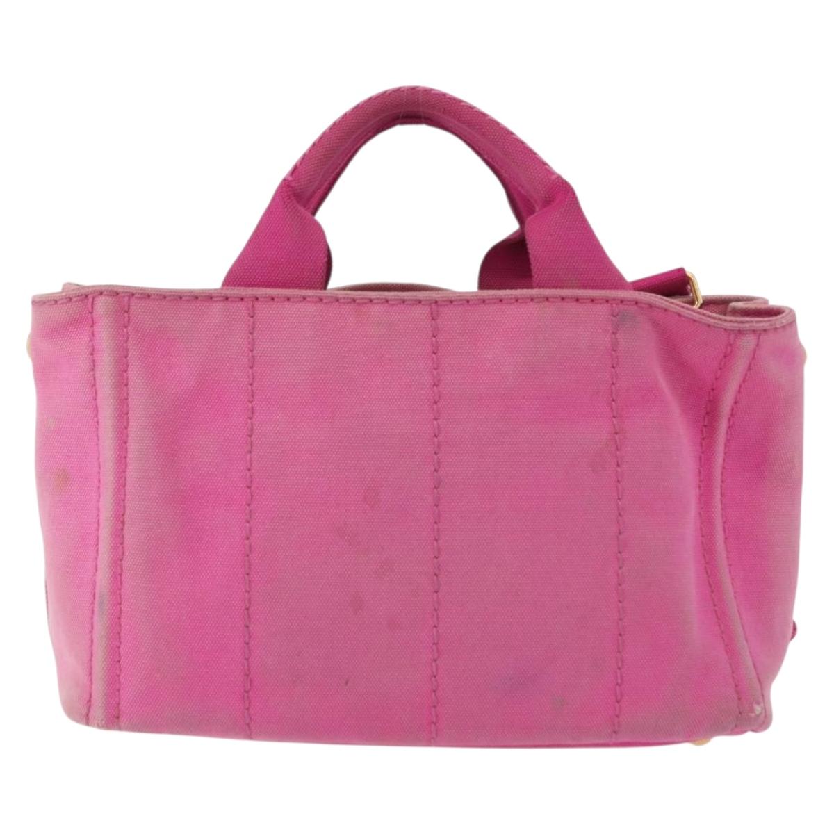 PRADA Canapa PM Hand Bag Canvas 2way Pink Gold Auth 162515