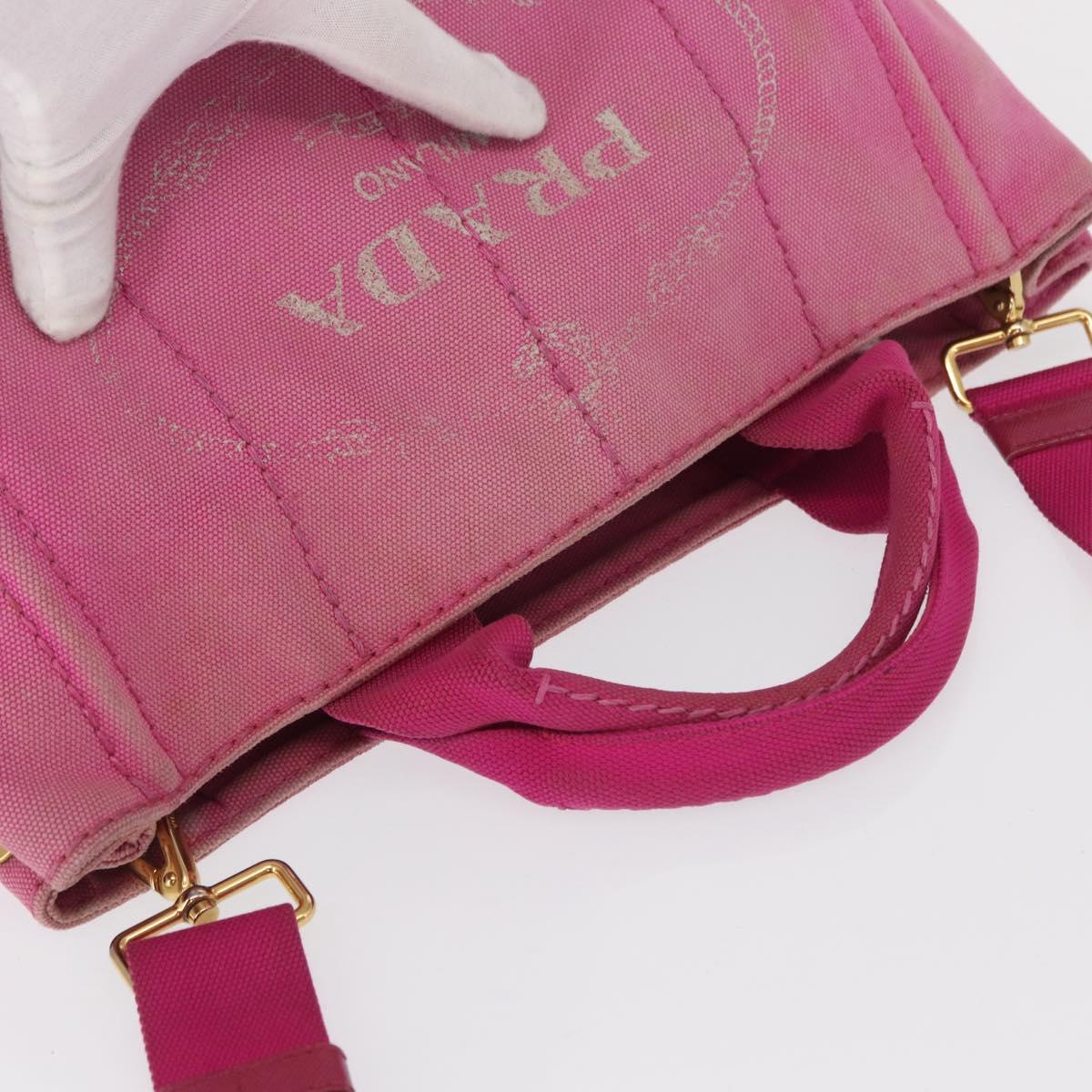 PRADA Canapa PM Hand Bag Canvas 2way Pink Gold Auth 162515