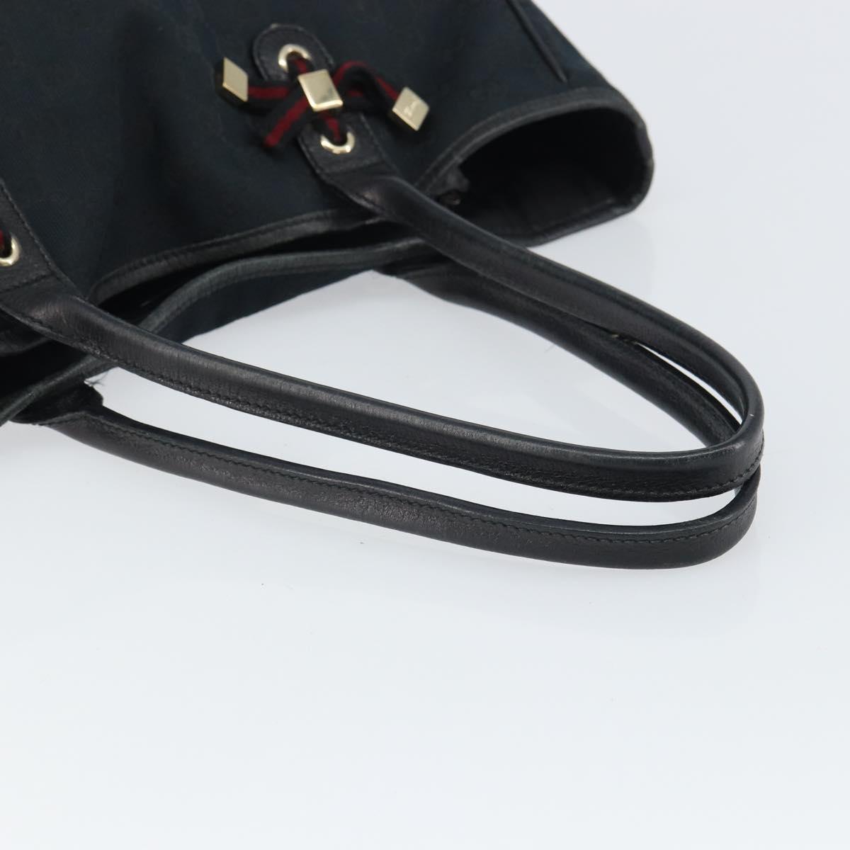 GUCCI GG Canvas Sherry Line Pretty Tote Bag Black Red 163805 Auth 162517
