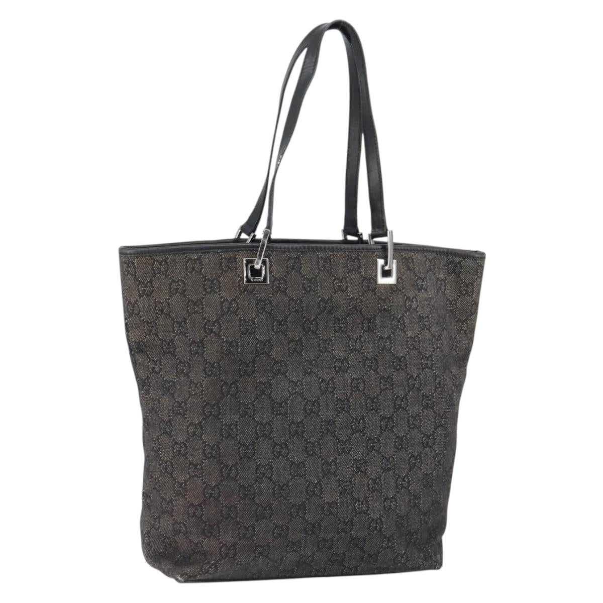 GUCCI GG Canvas Tote Bag Black Silver 31243 Auth 162518