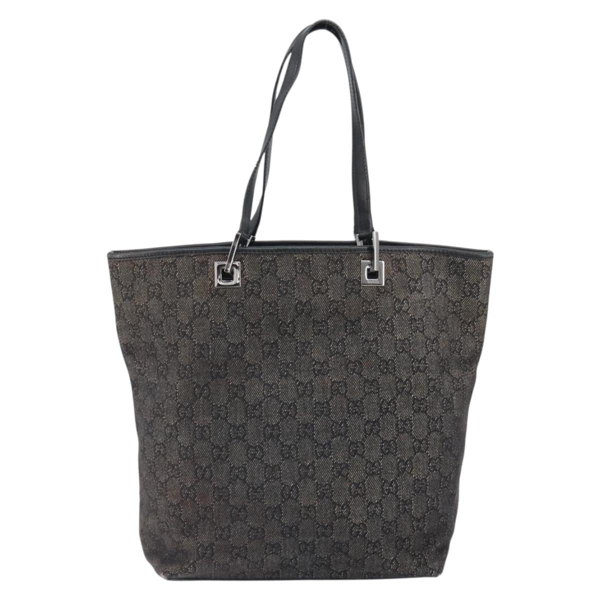 GUCCI GG Canvas Tote Bag Black Silver 31243 Auth 162518