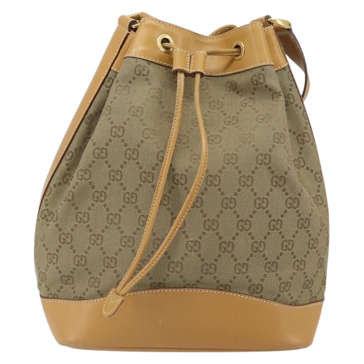 GUCCI GG Canvas Shoulder Bag Beige Gold Auth 162519