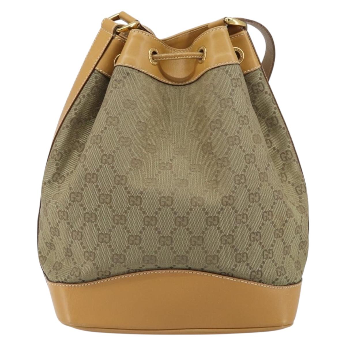 GUCCI GG Canvas Shoulder Bag Beige Gold Auth 162519