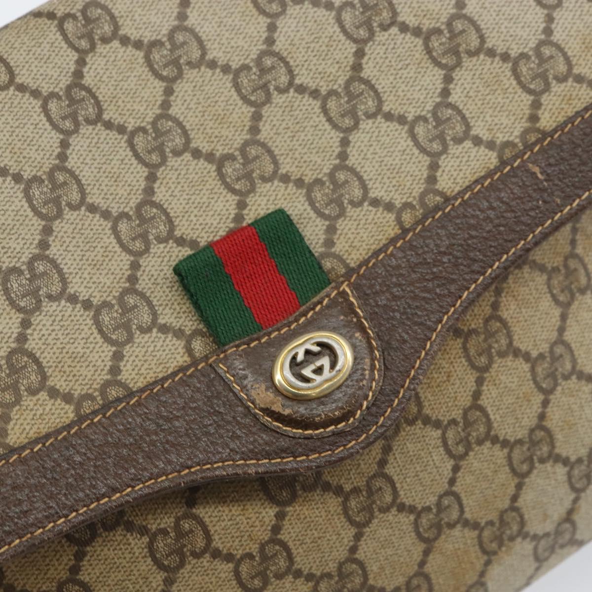 GUCCI GG Supreme Web Sherry Line Bag PVC Beige Gold 904 02 084 Auth 162521