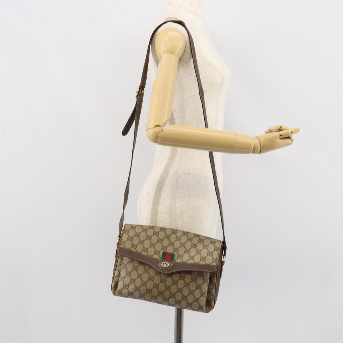 GUCCI GG Supreme Web Sherry Line Bag PVC Beige Gold 904 02 084 Auth 162521