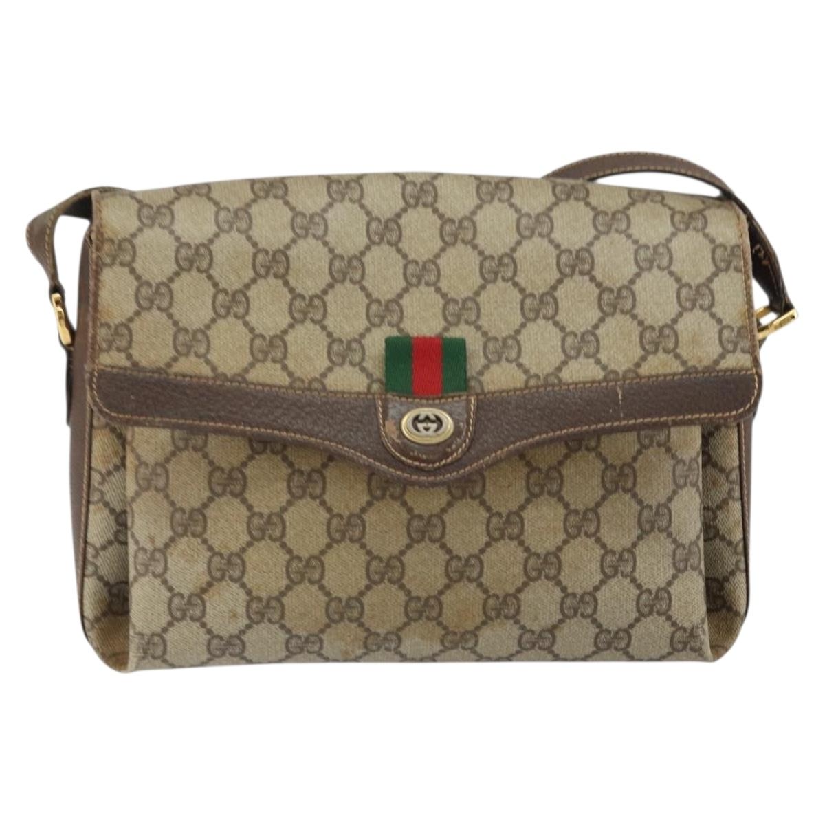 GUCCI GG Supreme Web Sherry Line Bag PVC Beige Gold 904 02 084 Auth 162521