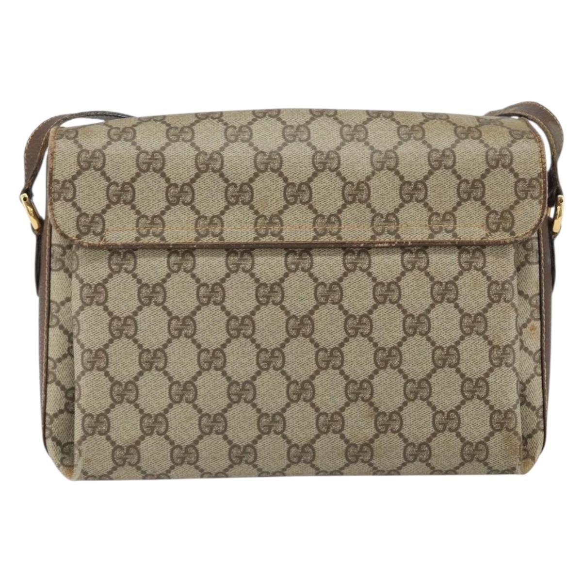 GUCCI GG Supreme Web Sherry Line Bag PVC Beige Gold 904 02 084 Auth 162521