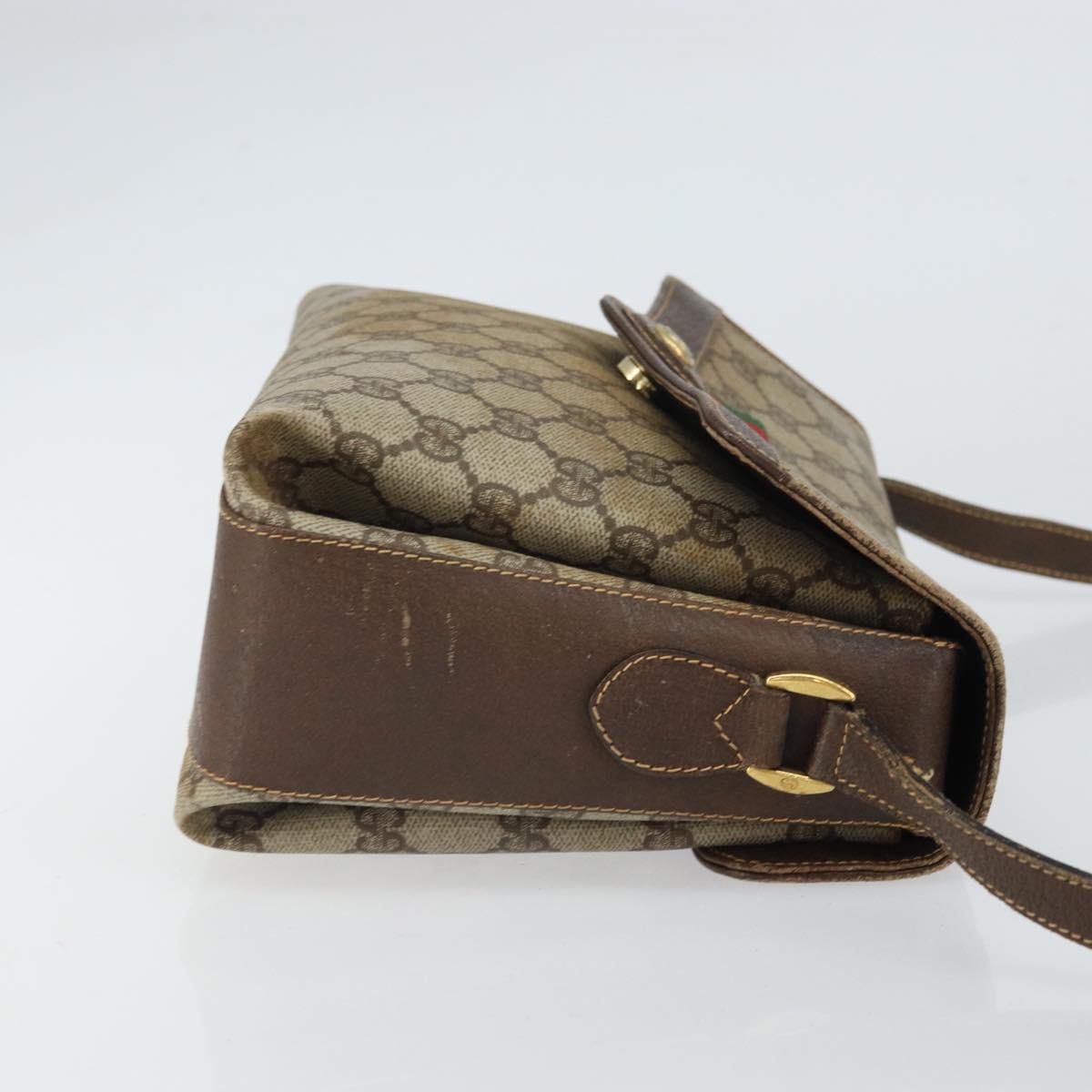 GUCCI GG Supreme Web Sherry Line Bag PVC Beige Gold 904 02 084 Auth 162521