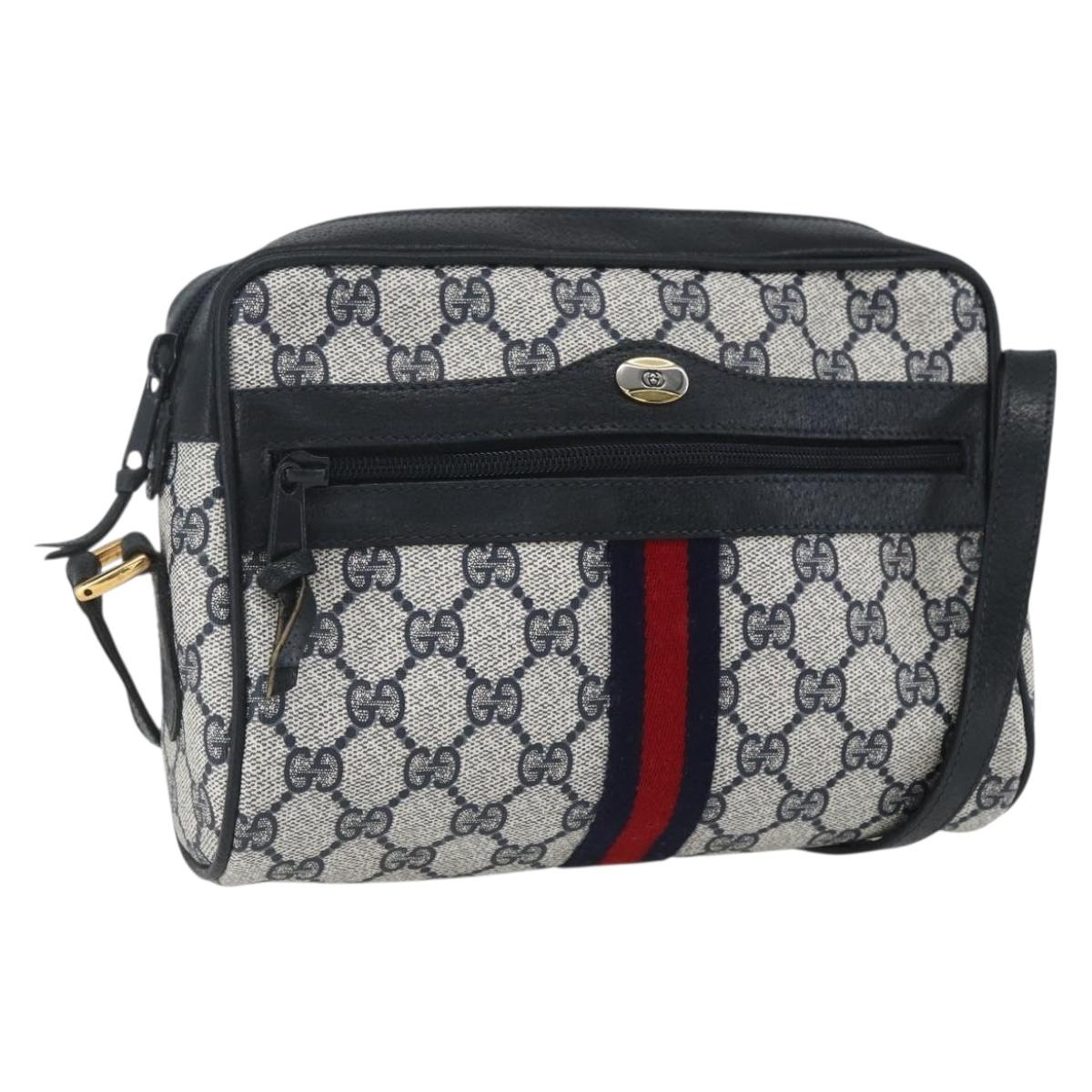 GUCCI GG Supreme Sherry Line Shoulder Bag PVC Navy Gold 56 02 004 Auth 162523