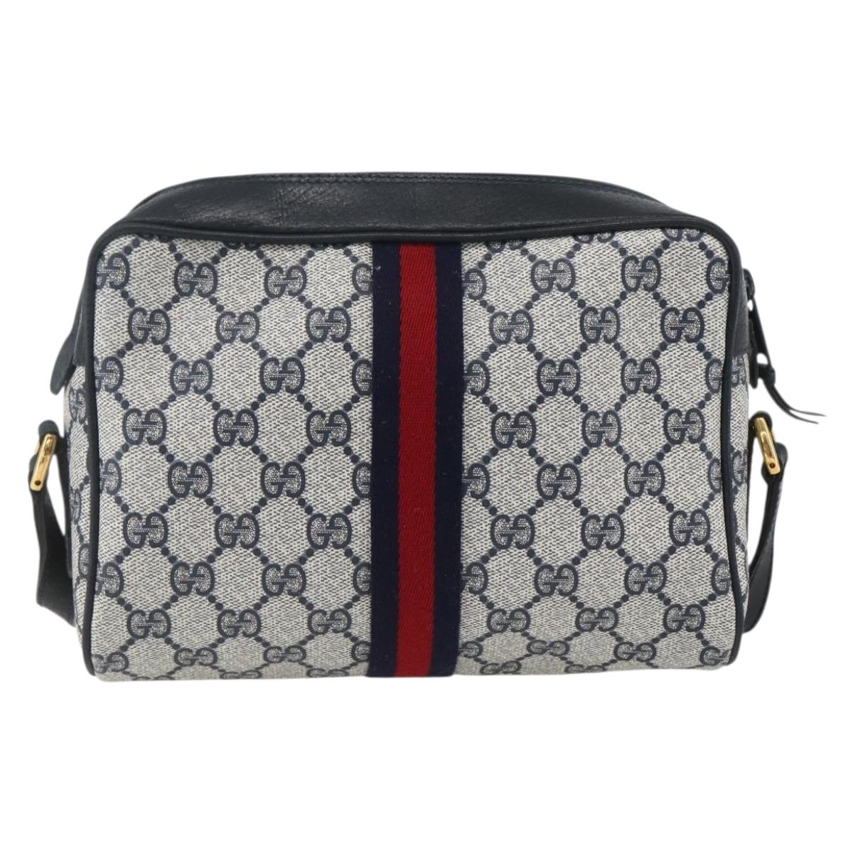 GUCCI GG Supreme Sherry Line Shoulder Bag PVC Navy Gold 56 02 004 Auth 162523