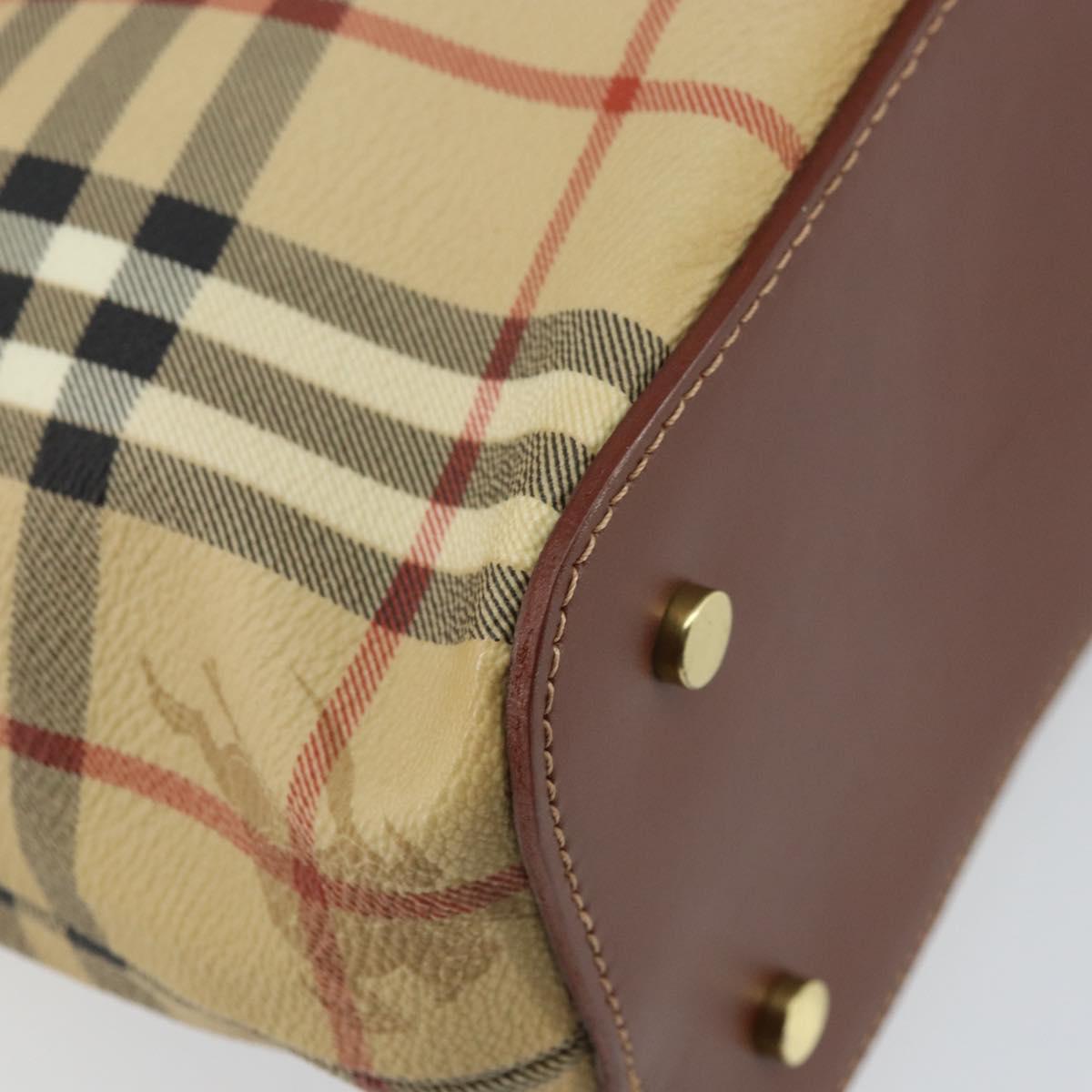 BURBERRY Nova Check Hand Bag PVC Beige Gold Auth 162530
