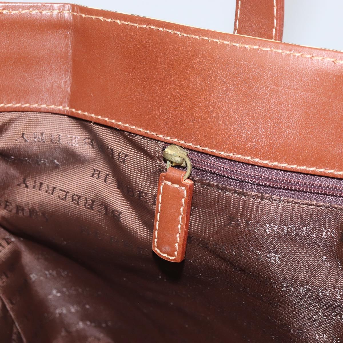 BURBERRY Nova Check Hand Bag PVC Beige Gold Auth 162530