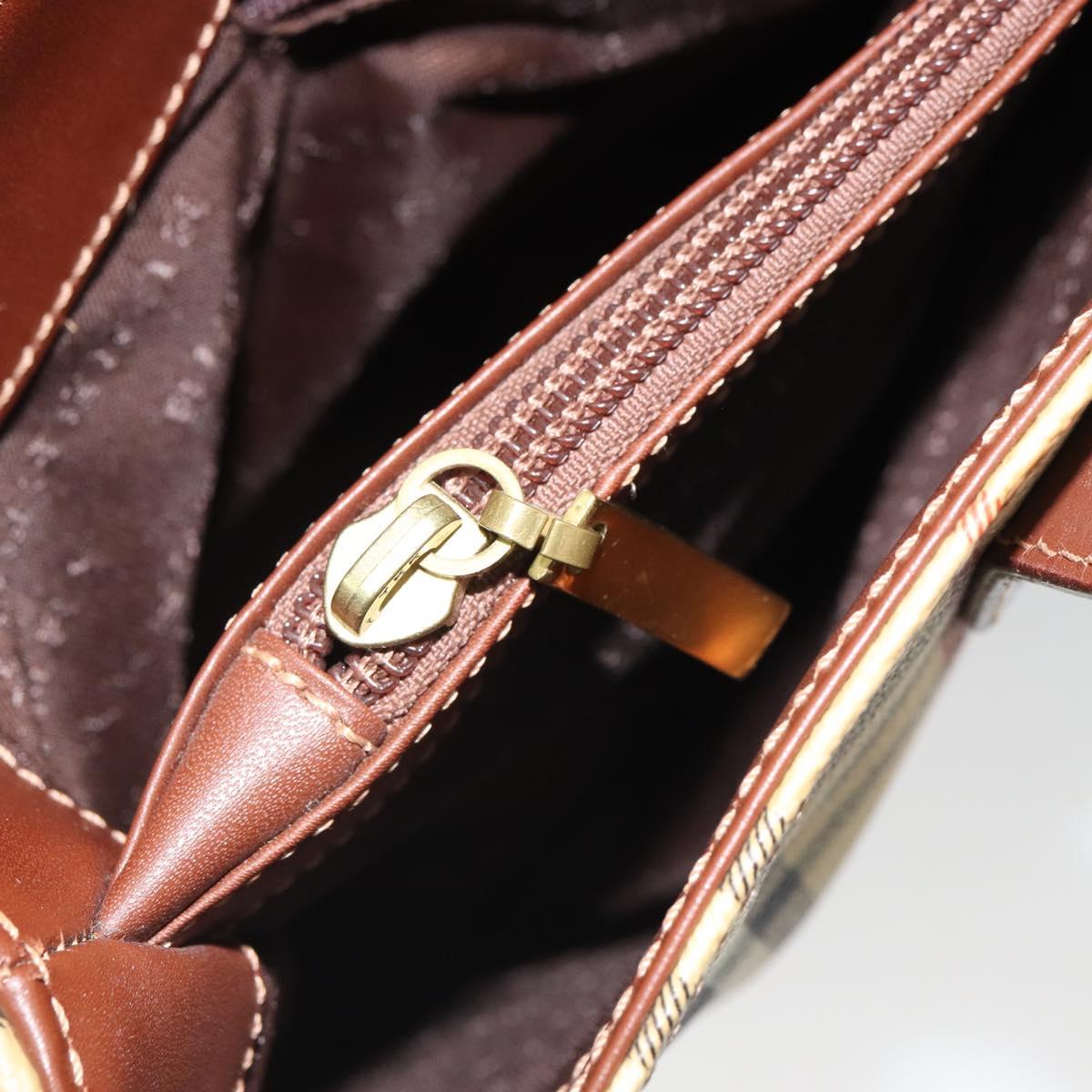 BURBERRY Nova Check Hand Bag PVC Beige Gold Auth 162530